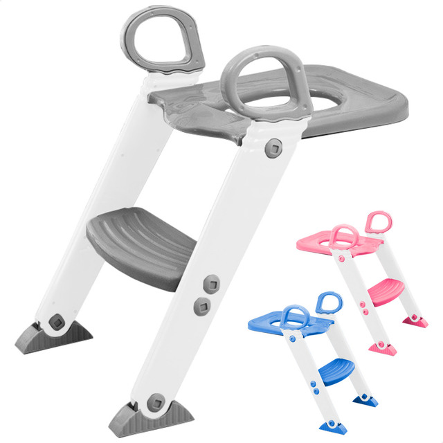 Atentu Assento Redutor Infantil Com Escada Para Vaso Sanitário Cor Cinza Liso