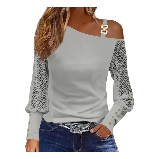 Jersey Z Tops De Manga Larga Con Hombros Descubiertos Y Un S