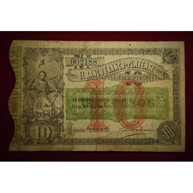 Billete 10 Pesos Uruguay 1870 Banco Franco Platense Pick 171