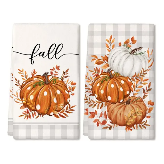 Conjunto De 2 Panos De Prato De Outono, 2 Unidades, Laranja