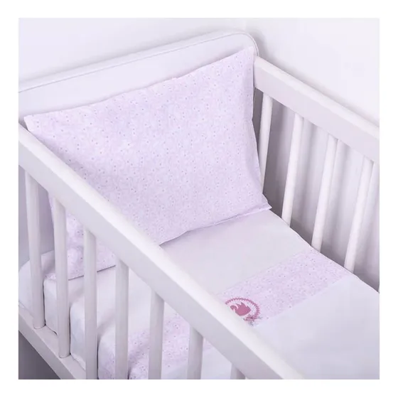 Minasrey Jogo lençol mini berço rosa de algodão 3 peças 150 fios cor branco desenho do tecido menina