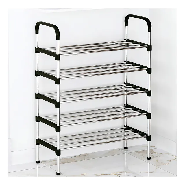 Rack Sapateira Arpa Imports Vertical Luxo Aço Inox 5 Prateleiras 15 Pares Cor Preto Prata