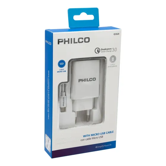 Cargador De Pared Qualcom 3.0 A C/cable Micro Qc620 Blanco