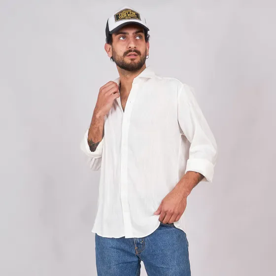 Customs Ba Camisa Lino Cuello Ingles Hombre M Larga.