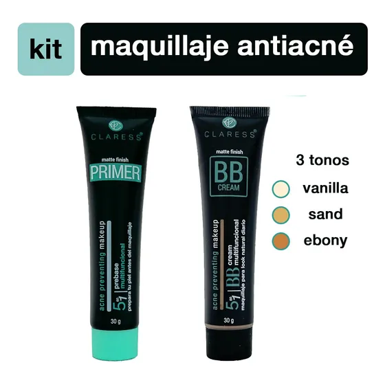 Kit Maquillaje Antiacné : Primer Y Bb Cream Claress 30 G