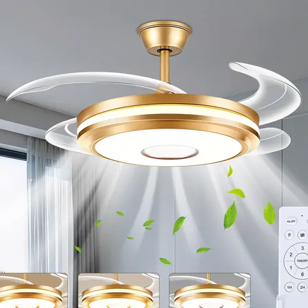 Ventilador De Teto Antuvi 42 Retrátil Silencioso C/controle 1.067 M 60hz Dourado 127/220v Branco Metal 4