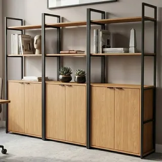 Kappesberg Conjunto 3 Estantes De Livros Industrial Em Aço Canela/preto