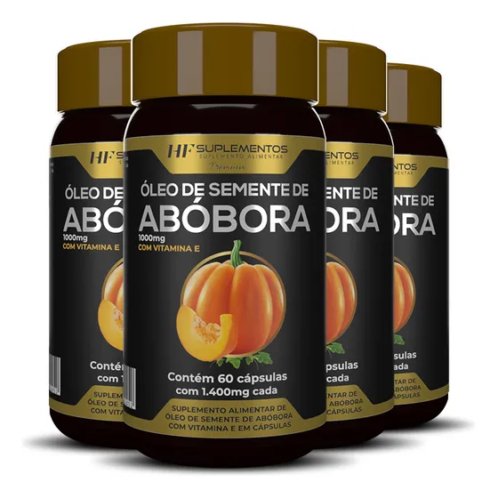 4x Oleo De Semente De Abobora 1400mg 60caps Prensado A Frio Hf Suplementos