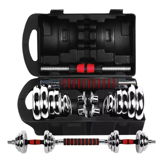 Bigview Kit de Mancuernas y Barra con Pesas Ajustables de 20 Kgs, Ideal para Entrenamientos en el Gimnasio o en Casa