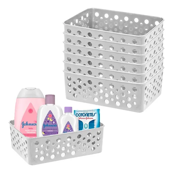 Kit 6 Cestos Organizador Pequeno Armário Gaveta Lavanderia P Cor Branco Clicando e Comprando