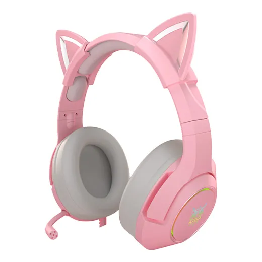 Audífonos Gamer Onikuma K9 Rosado Con Diseño De Orejitas