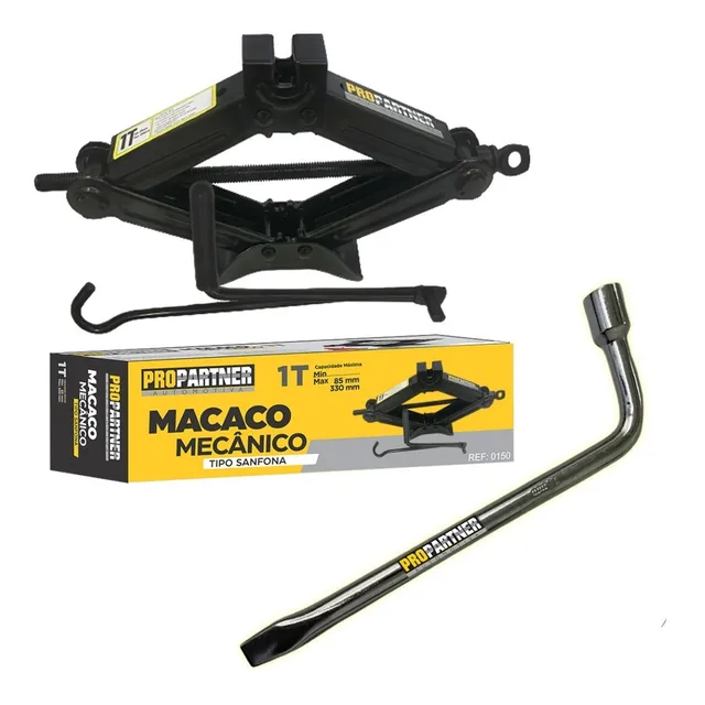 Kit Macaco Sanfona 1t Para Carro Chave De Roda Espatula 19mm