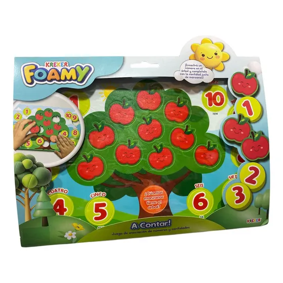 Juego Didáctico Para Contar Kreker Foamy Árbol Con Manzanas Números Y Cantidades Encastres Educativo Sensorial Infantil Motricidad Matemática Preescolar Niños
