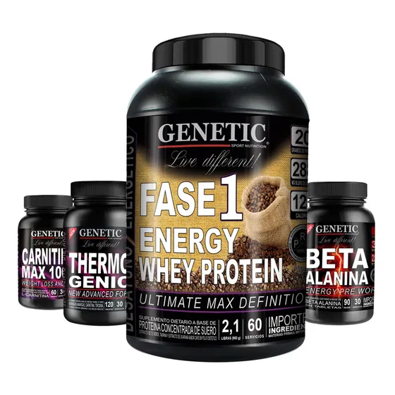 Energía Músculos Magros Whey F1 Quemadores B Alanina Genetic Sabor Café