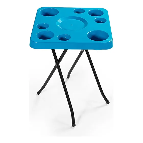 Mesa Mesinha Petisqueira Dobrável Portátil Cerveja Churrasco Cor Azul