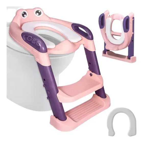 Asiento Entrenador Baño Con Escalera Y Agarradera Para Niños Color Morado/rosa