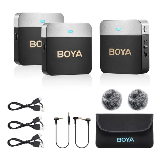 BOYA BY-M1V2 Micrófono Lavalier Inalámbrico de Doble Canal Cancelación de ruido 3.5mm TRS 196Ft Vlogging Microfonos Inalambricos Profesionales Kit Transmisión en vivo Entrevistas 2PCS Mic