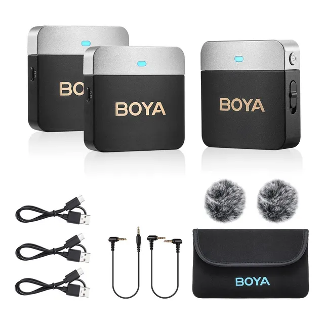 BOYA BY-M1V2 Micrófono Lavalier Inalámbrico de Doble Canal Cancelación de ruido 3.5mm TRS 196Ft Vlogging Microfonos Inalambricos Profesionales Kit Transmisión en vivo Entrevistas 2PCS Mic