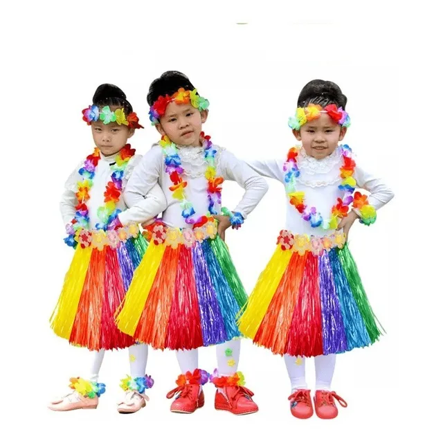 Kit Hawaiano Niña //falda/collar/muñequera/vincha/brasier
