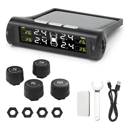 Monitor De Pressão De Pneu Solar Tpms Com 4 Sensores Externo Preto