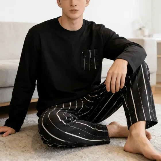 Pijama Conjunto De Manga Larga De Algodón Para Hombre
