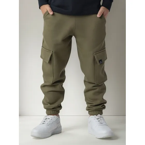 Calça Infantil Menino Moletom Jogger Cargo Punho Elástico