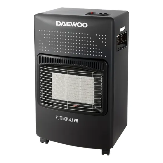 Estufa A Gas Movil Daewoo Dany44 4.4 Kw 11 A 15 Kg 3 Niveles Color Negro