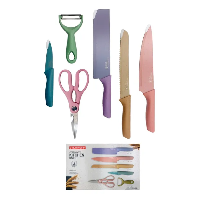 Set Cuchillos + Pelapapas Escuela Cheff 6 Piezas Premium 