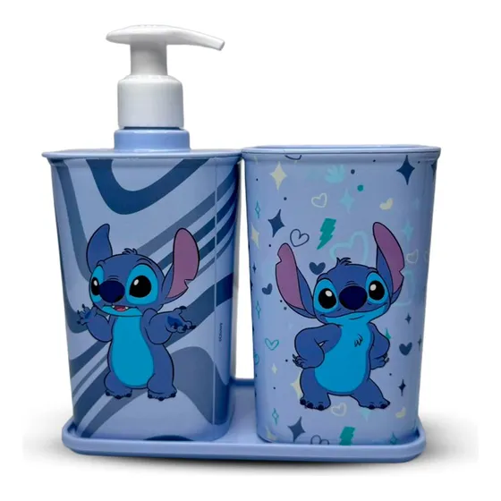 Kit Lavabo Infantil Stitch Plasútil Sabonete E Porta-escova