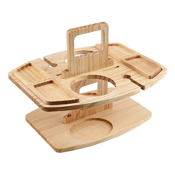 Mesa Para Copetin Picadas Con Portabotellas De Dos Pisos Color Madera
