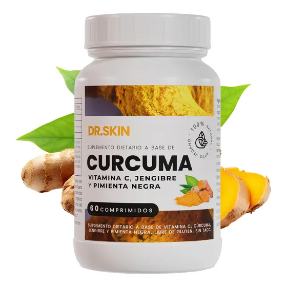 Dr Skin Cúrcuma Vitamina C Jengibre y Pimienta Negra 60 Capsulas Comprimidos Sin Sabor Fortalecé tus Defensas y Aumentá tu Energía