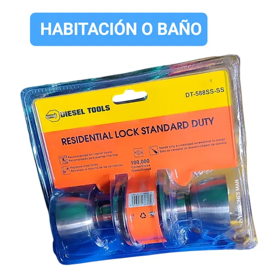 Cerradura Pomo Puerta Madera Plata Ss