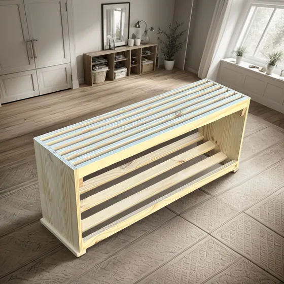 Botinero Organizador Zapatos Pino 2 Estantes Y Asiento 80 Cm