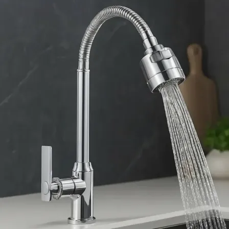 Torneira Inox Metal Cozinha Gourmet Flexível Bancada Prateada Brilhante Bancada