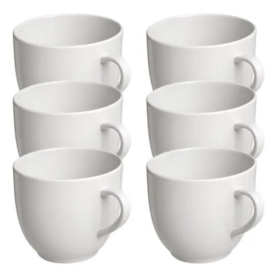 Jogo Xicara Café Chá Porcelana Branco 170ml Grande - 6 Peças