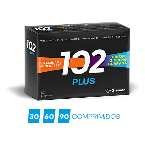 102 Plus Vitaminas Minerales Ginko Ginseng Guarana 60 Compr