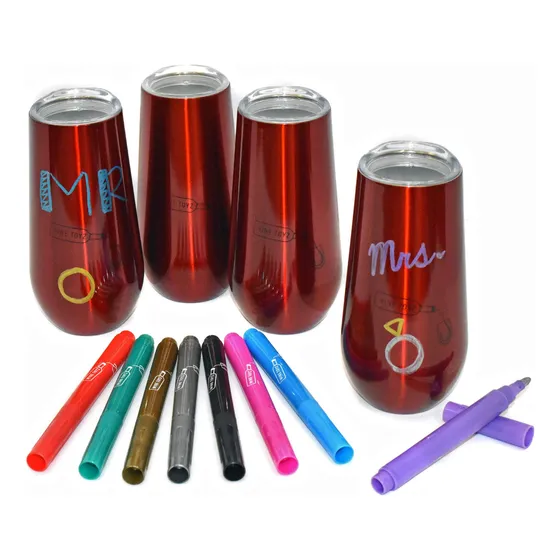 Toyz Flauta Champan Tallo  4 Taza Roja 6 Onza Acero