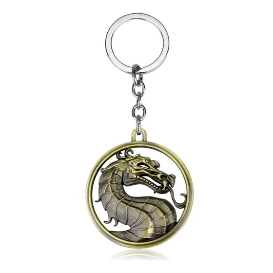 Chaveiro Mortal Kombat Metal Logo Dragão Liu Kang Dupla Face