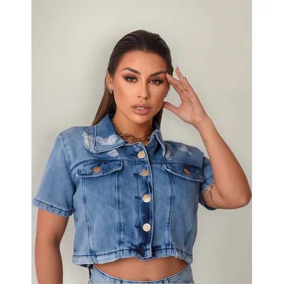 Jaqueta Jeans Feminina Lisa Encorpada Super Premium Elegante