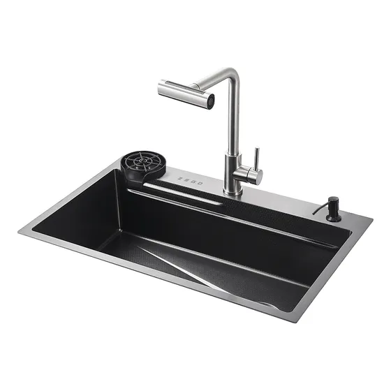Bacha De Cocina Inteligente Zego Lavacopas Canilla Acero