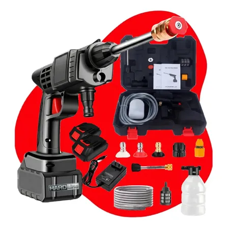 Lavadora De Alta Pressão Automotiva Lava Jato Portátil Sem Fio Hidrolavadora Recarregável Com 2 Baterias + Maleta Completa Bivolt Hardline Preta 127/220v 50hz/60hz