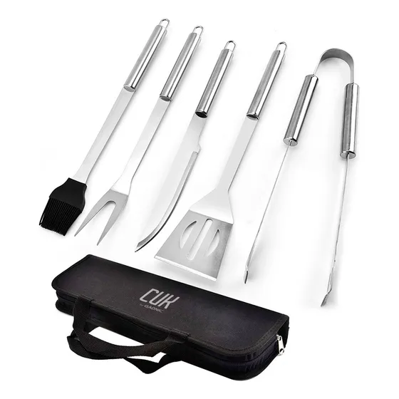 Juego 5 Piezas Acero Inoxidable Para Parrilla Asado Estuche