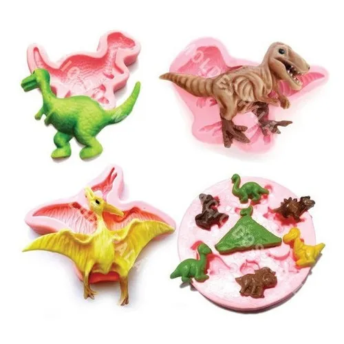 Molde Silicone Dinossauro Dino Biscuit Kit 4 Pçs Promoção