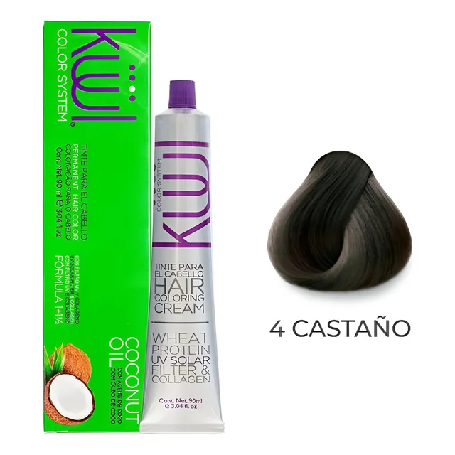 Tinte Kuul Tono 4 Castaño 90ml + Peroxido 10vol 135ml