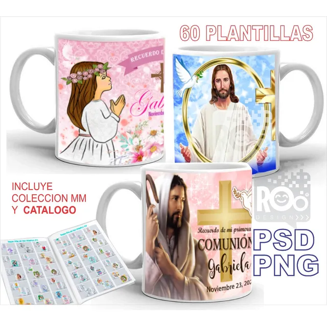 60 Plantillas Sublimación Tazas Bautizo Primera Comunión