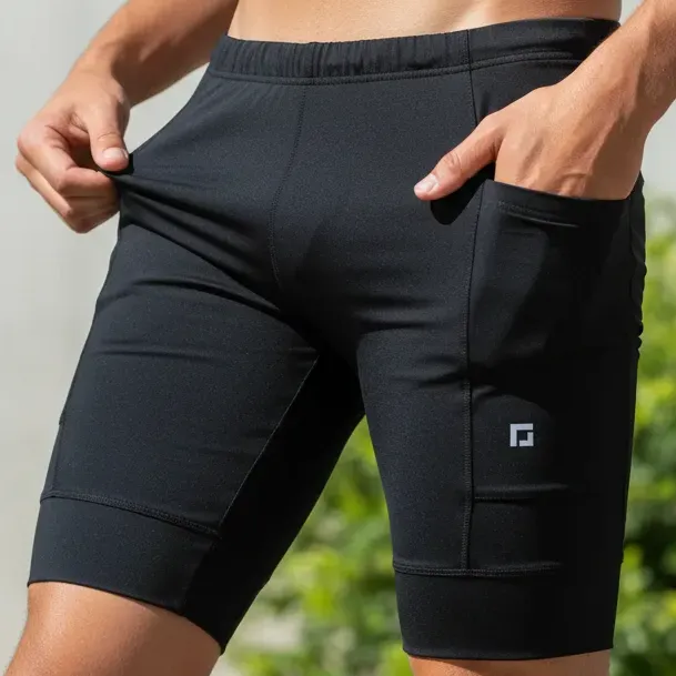 Shorts De Compressão P/ Corrida Masculino C/ Bolsos Laterais