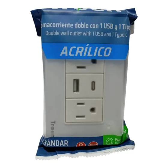 Toma Corriente Doble Con Puertos Usb Y Tipo C