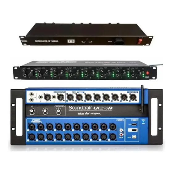 Mesa Soundcraft Ui24r + Régua De Energia Rt8 E Af8 Preto
