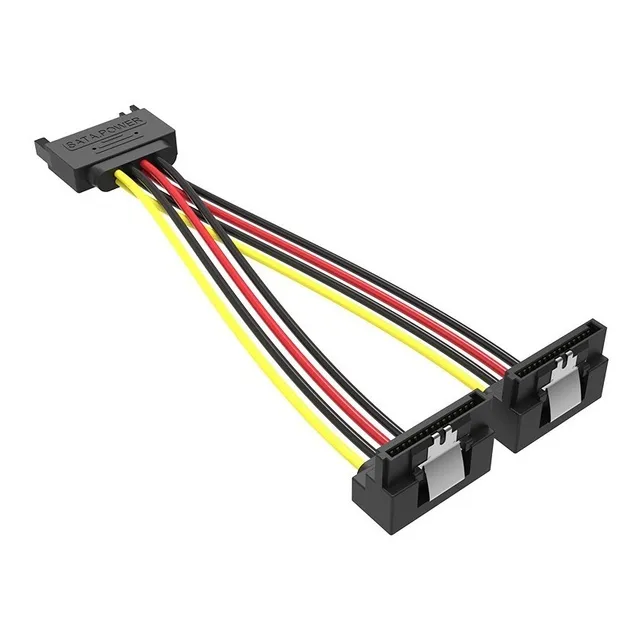 Cable Power Extensor Macho A Doble Hembra de 15 pines VENTION - Tipo 90° en L Splitter energia Para Disco Rigido Duro / SSD / HDD - 30 centimetros 18 AWG - KDBBB