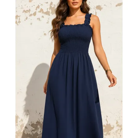 Vestido Longo Feminino Casual Moda Evangelica Duna Elegante Azul-marinho 36 A 40